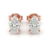 Rose Gold Marquise Cut Diamond Stud Earrings With Four Prong Setting