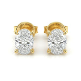 Yellow Gold Oval Cut Diamond Stud Earrings With Four Prong Setting