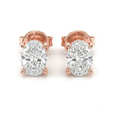 Rose Gold Oval Cut Diamond Stud Earrings With Four Prong Setting