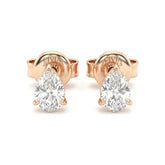 Rose Gold Pear Cut Diamond Stud Earrings With Four Prong Setting