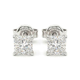 White Gold Princess Cut Diamond Stud Earrings With Four Prong Setting