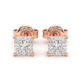 Rose Gold Princess Cut Diamond Stud Earrings With Four Prong Setting