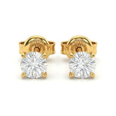 Yellow Gold Round Cut Diamond Stud Earrings With Four Prong Setting