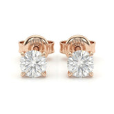 Rose Gold Round Cut Diamond Stud Earrings With Four Prong Setting