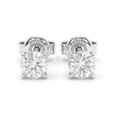 Silver Round Cut Diamond Stud Earrings With Four Prong Setting