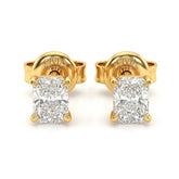 Yellow Gold Radiant Cut Diamond Stud Earrings With Four Prong Setting