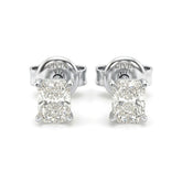 Silver Radiant Cut Diamond Stud Earrings With Four Prong Setting