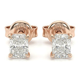 Rose Gold Radiant Cut Diamond Stud Earrings With Four Prong Setting