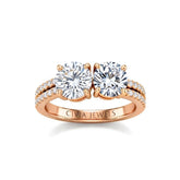 Rose Gold Round & Round Diamond Modern Two Stone Ring With Side Diamonds