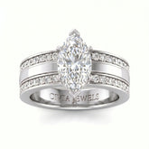 White Gold Marquise Diamond Multirow Engagement Ring With Four Prong Setting And Pavé Side Bands