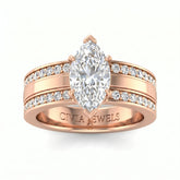 Rose Gold Marquise Diamond Multirow Engagement Ring With Four Prong Setting And Pavé Side Bands