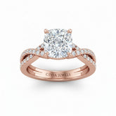 Rose Gold Cushion Diamond Engagement Ring With Twisted Pavé Band And Four Prong Solitaire Setting