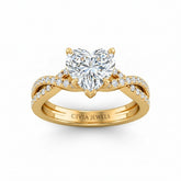 Yellow Gold Heart Diamond Engagement Ring With Twisted Pavé Band And Four Prong Solitaire Setting