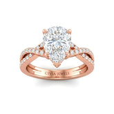 Rose Gold Pear Diamond Engagement Ring With Twisted Pavé Band And Four Prong Solitaire Setting