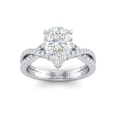 White Gold Pear Diamond Engagement Ring With Twisted Pavé Band And Four Prong Solitaire Setting