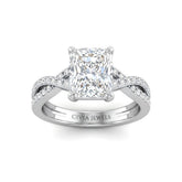 White Gold Radiant Diamond Engagement Ring With Twisted Pavé Band And Four Prong Solitaire Setting