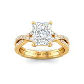 Yellow Gold Radiant Diamond Engagement Ring With Twisted Pavé Band And Four Prong Solitaire Setting