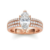 Rose Gold Marquise Diamond Engagement Ring With Triple Pavé Band