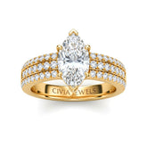 Yellow Gold Marquise Diamond Engagement Ring With Triple Pavé Band
