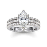 White Gold Marquise Diamond Engagement Ring With Triple Pavé Band