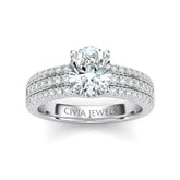 Silver Oval Diamond Engagement Ring With Triple Pavé Band