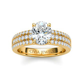 Yellow Gold Oval Diamond Engagement Ring With Triple Pavé Band
