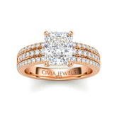 Rose Gold Radiant Diamond Engagement Ring With Triple Pavé Band