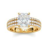 Yellow Gold Radiant Diamond Engagement Ring With Triple Pavé Band