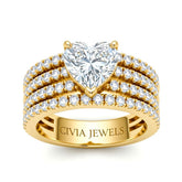 Yellow Gold Heart Diamond Engagement Ring With Multirow Pavé Band