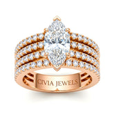 Rose Gold Marquise Diamond Engagement Ring With Multirow Pavé Band