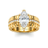 Yellow Gold Marquise Diamond Engagement Ring With Ribbed Multirow Band