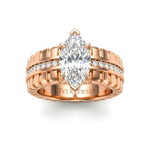 Rose Gold Marquise Diamond Engagement Ring With Ribbed Multirow Band