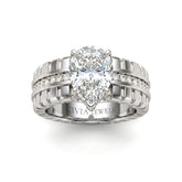 Silver Pear Diamond Engagement Ring With Ribbed Multirow Band