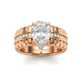 Rose Gold Pear Diamond Engagement Ring With Ribbed Multirow Band