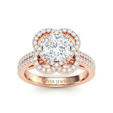 Rose Gold Cushion Diamond Halo Engagement Ring With Pavé Band