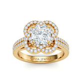 Yellow Gold Cushion Diamond Halo Engagement Ring With Pavé Band