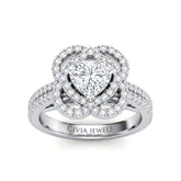 White Gold Heart Diamond Halo Engagement Ring With Pavé Band