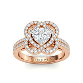 Rose Gold Heart Diamond Halo Engagement Ring With Pavé Band