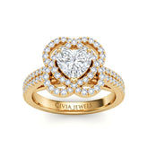 Yellow Gold Heart Diamond Halo Engagement Ring With Pavé Band