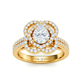 Yellow Gold Pear Diamond Halo Engagement Ring With Pavé Band