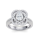 White Gold Pear Diamond Halo Engagement Ring With Pavé Band