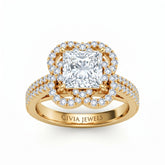 Yellow Gold Princess Diamond Halo Engagement Ring With Pavé Band