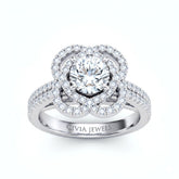 White Gold Round Diamond Halo Engagement Ring With Pavé Band