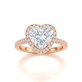 Rose Gold Heart Diamond Halo Engagement Ring With Pavé Band Design