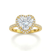 Yellow Gold Heart Diamond Halo Engagement Ring With Pavé Band Design