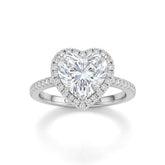 White Gold Heart Diamond Halo Engagement Ring With Pavé Band Design