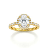 Yellow Gold Oval Diamond Halo Engagement Ring With Pavé Band Design