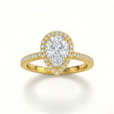 Yellow Gold Pear Diamond Halo Engagement Ring With Pavé Band Design