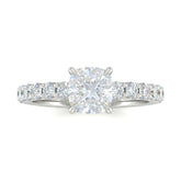 Silver Cushion Diamond Engagement Ring With Pavé Band Design