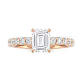 Rose Gold Emerald Diamond Engagement Ring With Pavé Band Design